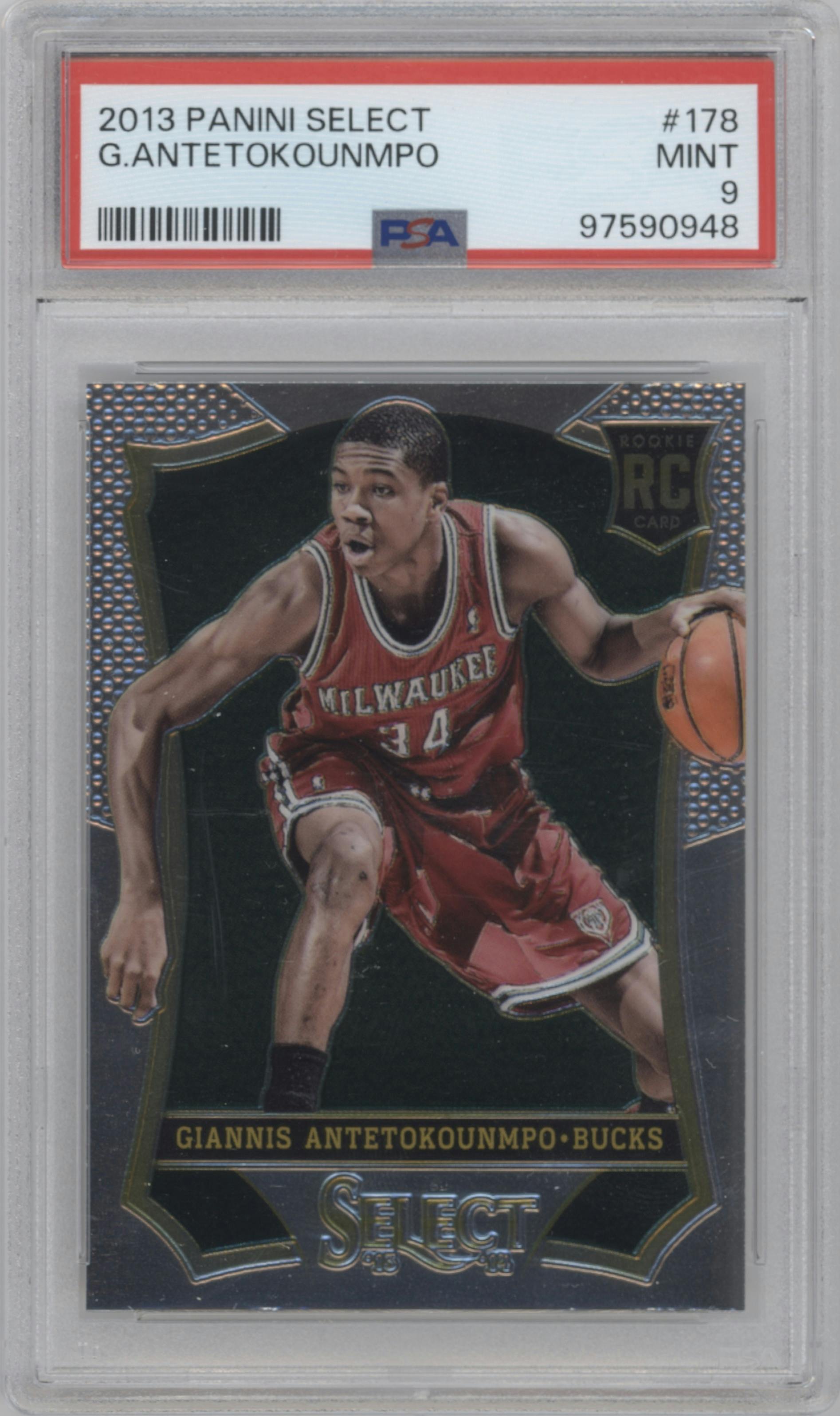 Giannis Antetokounmpo from the 2013-14 Panini Select set graded by PSA and given an overall grade of 9.