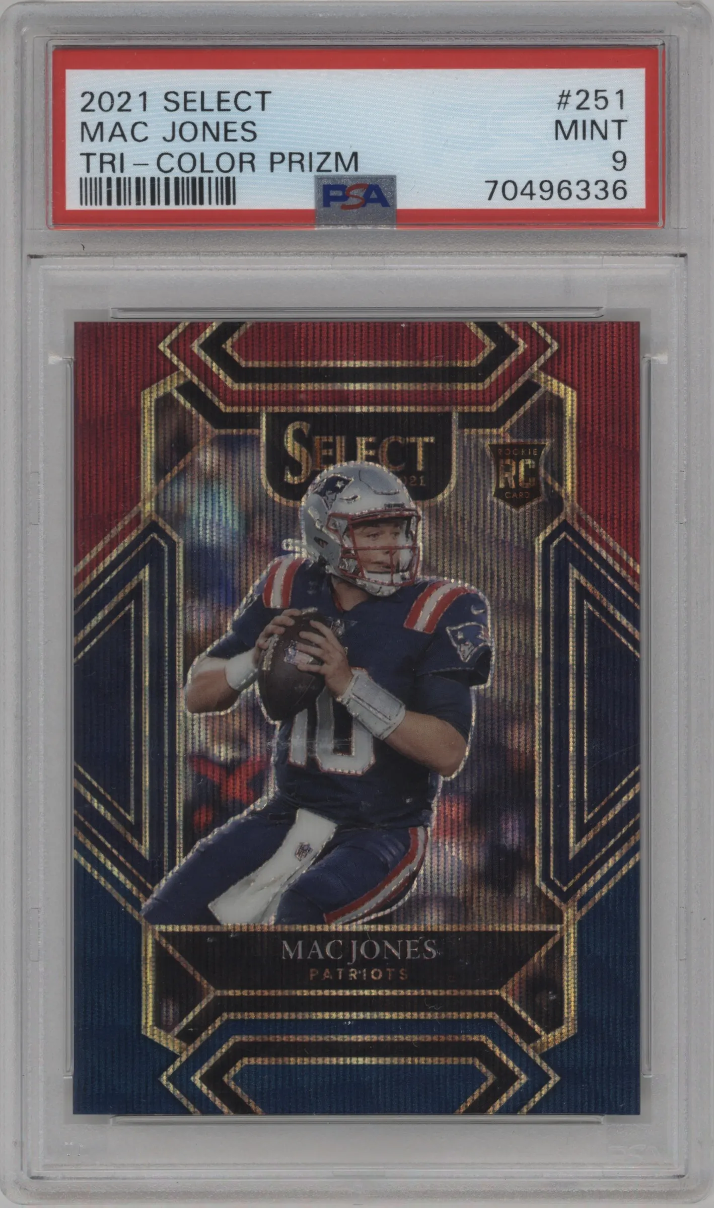 2021 Panini Select Club Lvl. Mac Jones Tri-Color #251 PSA 9