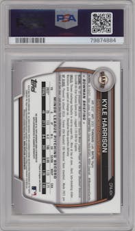 Kyle Harrison from the 2023 Bowman  set featuring a Blue Lunar Crater Refractor parallel graded by PSA and given an overall grade of 10.