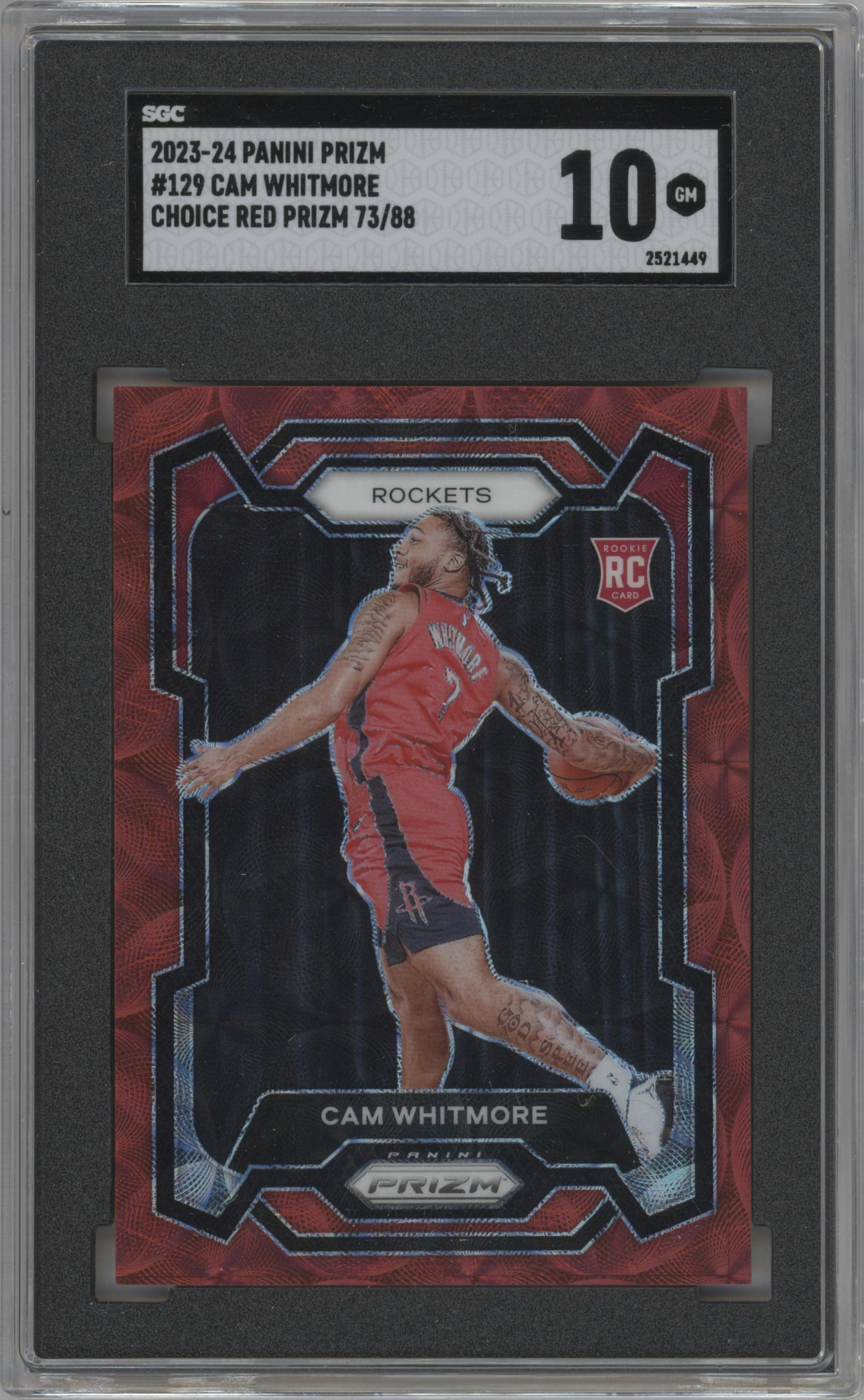 Cam Whitmore from the 2023-24 Panini Prizm set featuring a Choice Red parallel graded by SGC and given an overall grade of 10.