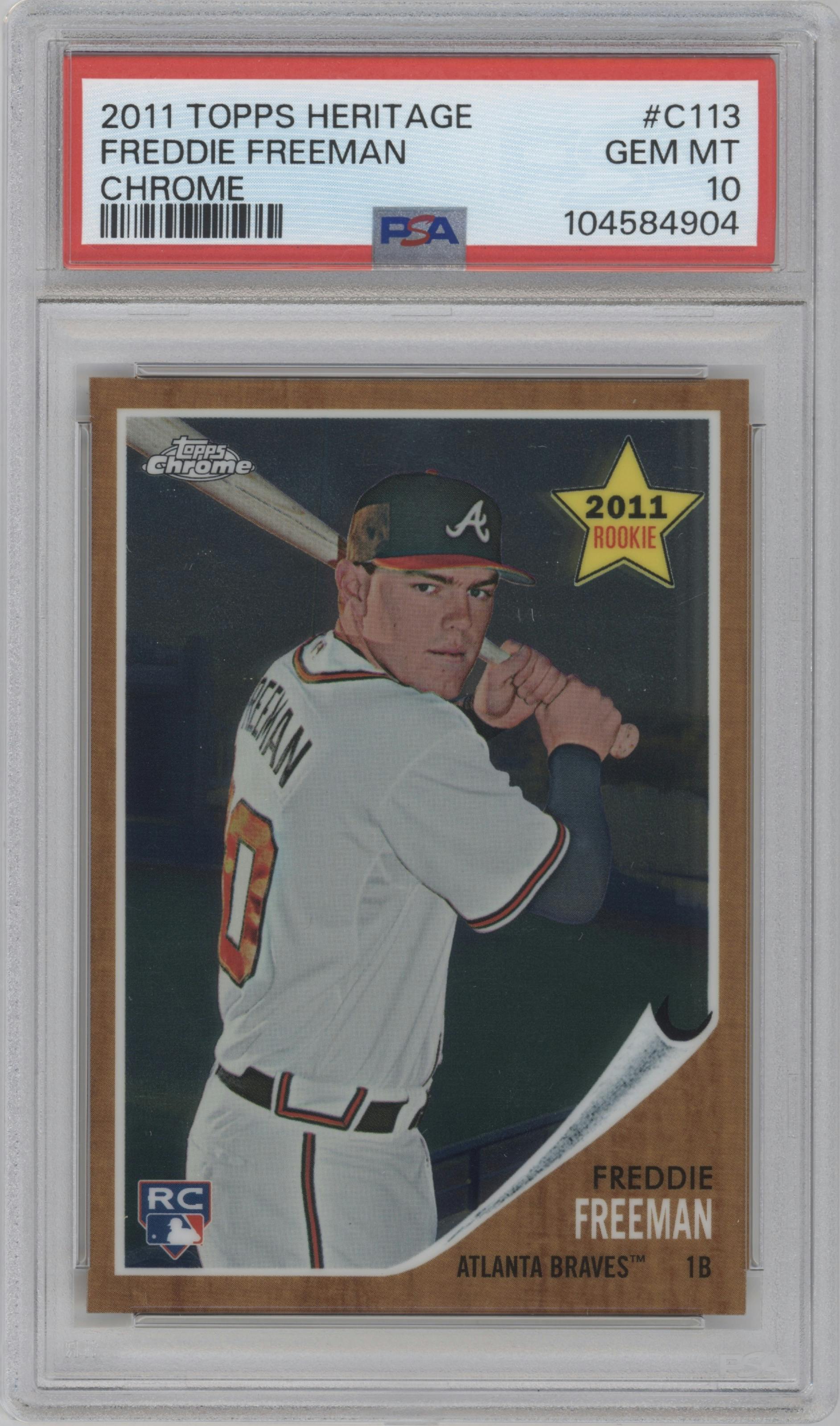 Freddie Freeman from the 2011 Topps Heritage set graded by PSA and given an overall grade of 10.
