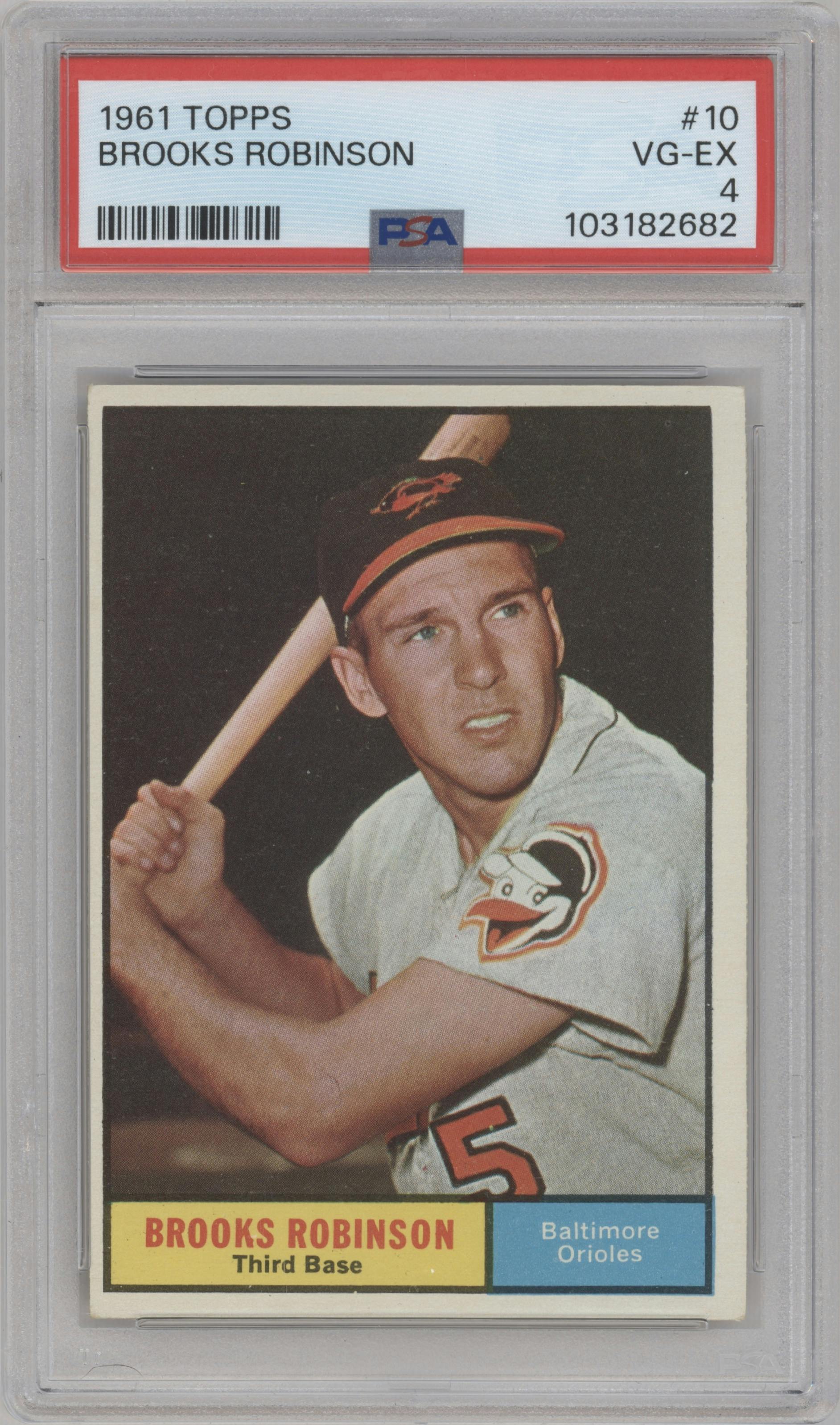 Brooks Robinson from the 1961 Topps set graded by PSA and given an overall grade of 4.
