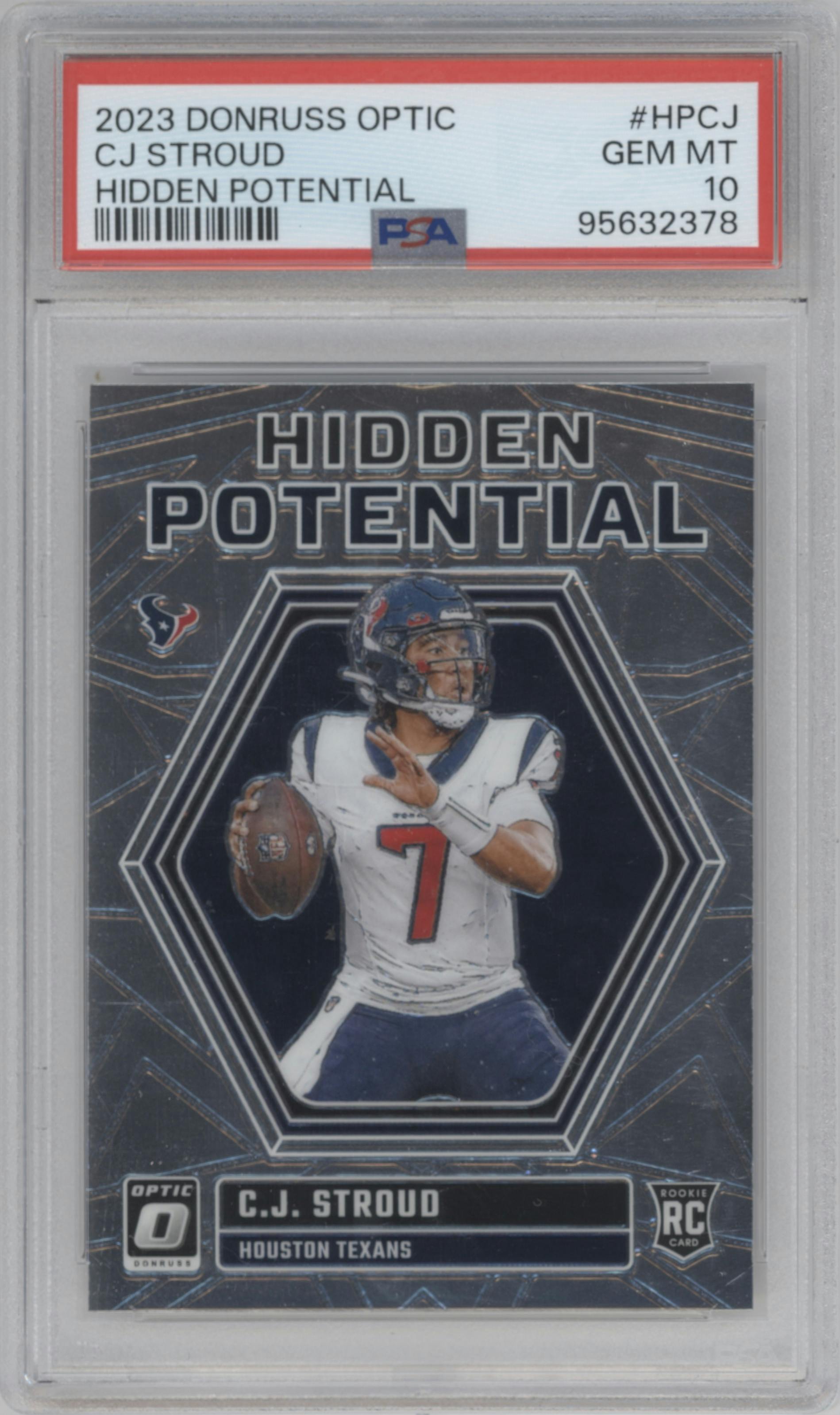 C.J. Stroud from the 2023 Donruss Optic set graded by PSA and given an overall grade of 10.