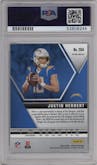 Justin Herbert from the 2020 Panini Mosaic set featuring a Reactive Gold parallel graded by PSA and given an overall grade of 10.