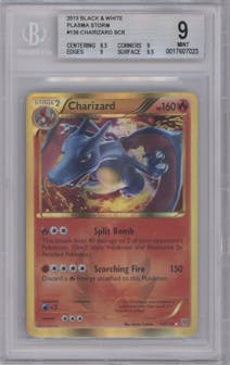 Charizard from the 2013 Pokemon B&W set graded by Beckett and given an overall grade of 9.