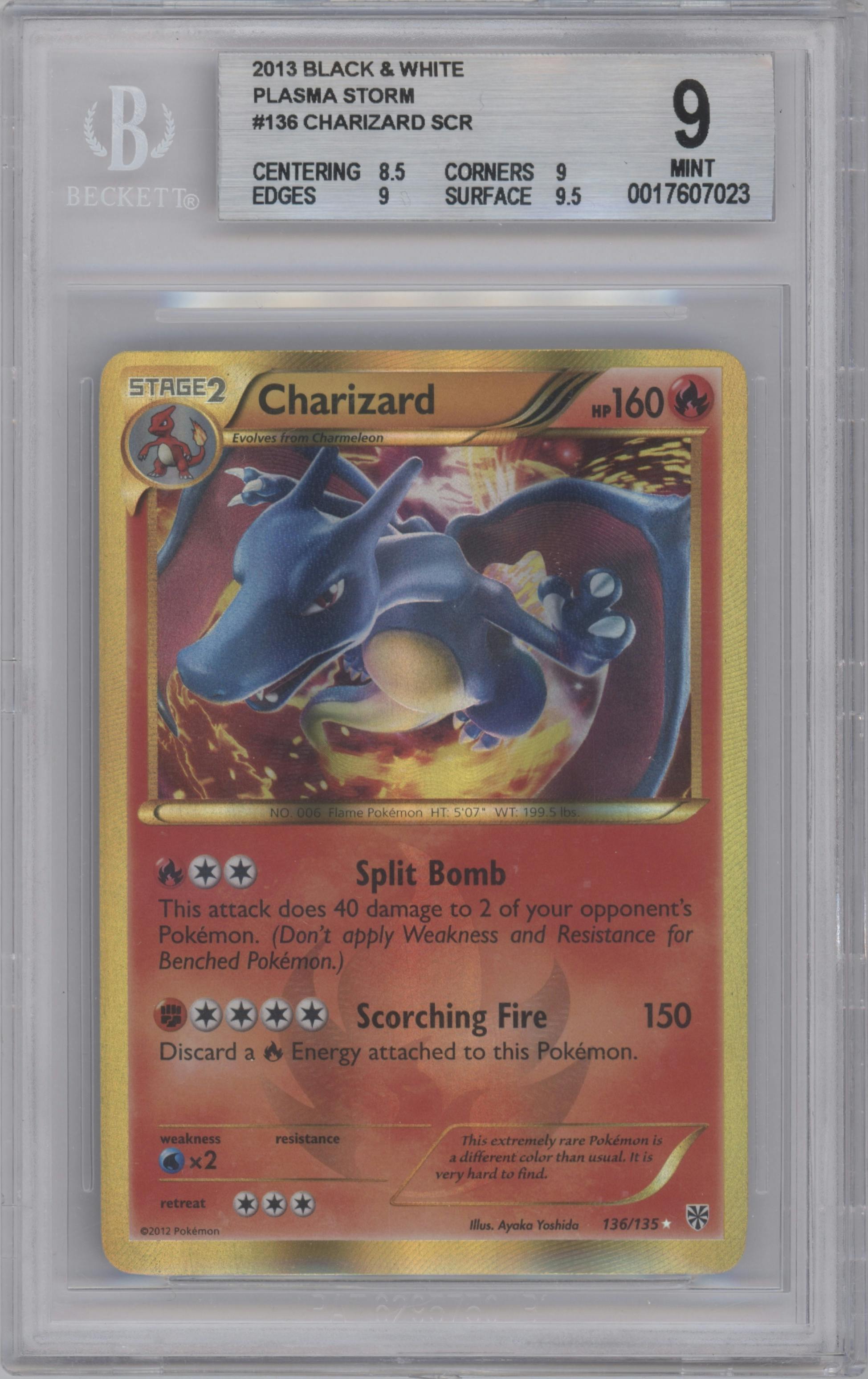 Charizard from the 2013 Pokemon B&W set graded by Beckett and given an overall grade of 9.