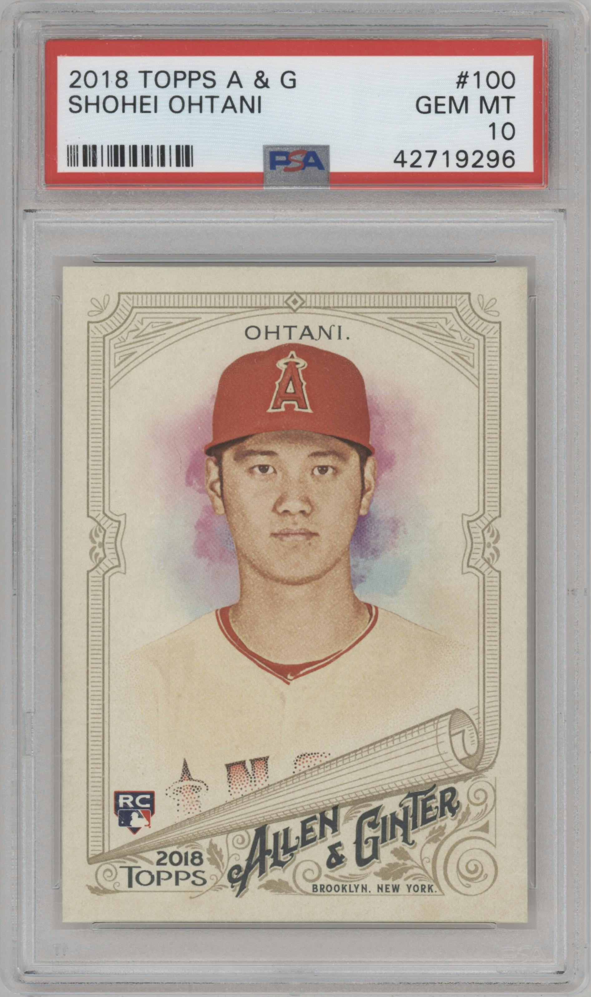 Shohei Ohtani from the 2018 Topps Allen & Ginter set graded by PSA and given an overall grade of 10.