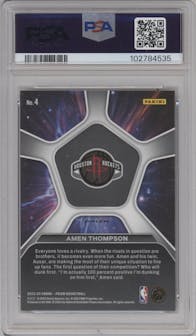 Amen Thompson from the 2023-24 Panini Prizm set featuring a Silver Prizm parallel graded by PSA and given an overall grade of 10.