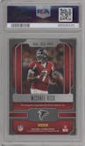 Michael Vick from the 2022 Panini Playbook set featuring a Platinum parallel graded by PSA and given an overall grade of 9.