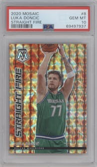 Luka Doncic from the 2020-21 Panini Mosaic set graded by PSA and given an overall grade of 10.