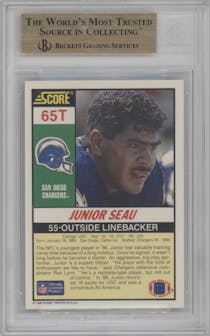 Junior Seau  from the 1990 Score set graded by Beckett and given an overall grade of 9.5.