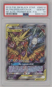 Moltres/Zapdos/Articuno GX from the 2019 Pokemon S&M  set featuring a Hidden Fates Elite Trainer Box parallel graded by PSA and given an overall grade of 10.