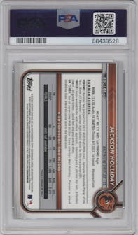 Jackson Holliday from the 2022 Bowman Draft Sapphire Edition set graded by PSA and given an overall grade of 9.