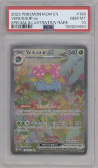 Venusaur ex from the 2023 Pokemon SV set graded by PSA and given an overall grade of 10.