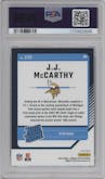 J.J. McCarthy from the 2024 Donruss Optic set featuring a Holo parallel graded by PSA and given an overall grade of 9.