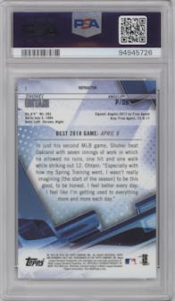 Shohei Ohtani from the 2018 Bowman’s Best set featuring a Refractor parallel graded by PSA and given an overall grade of 10.