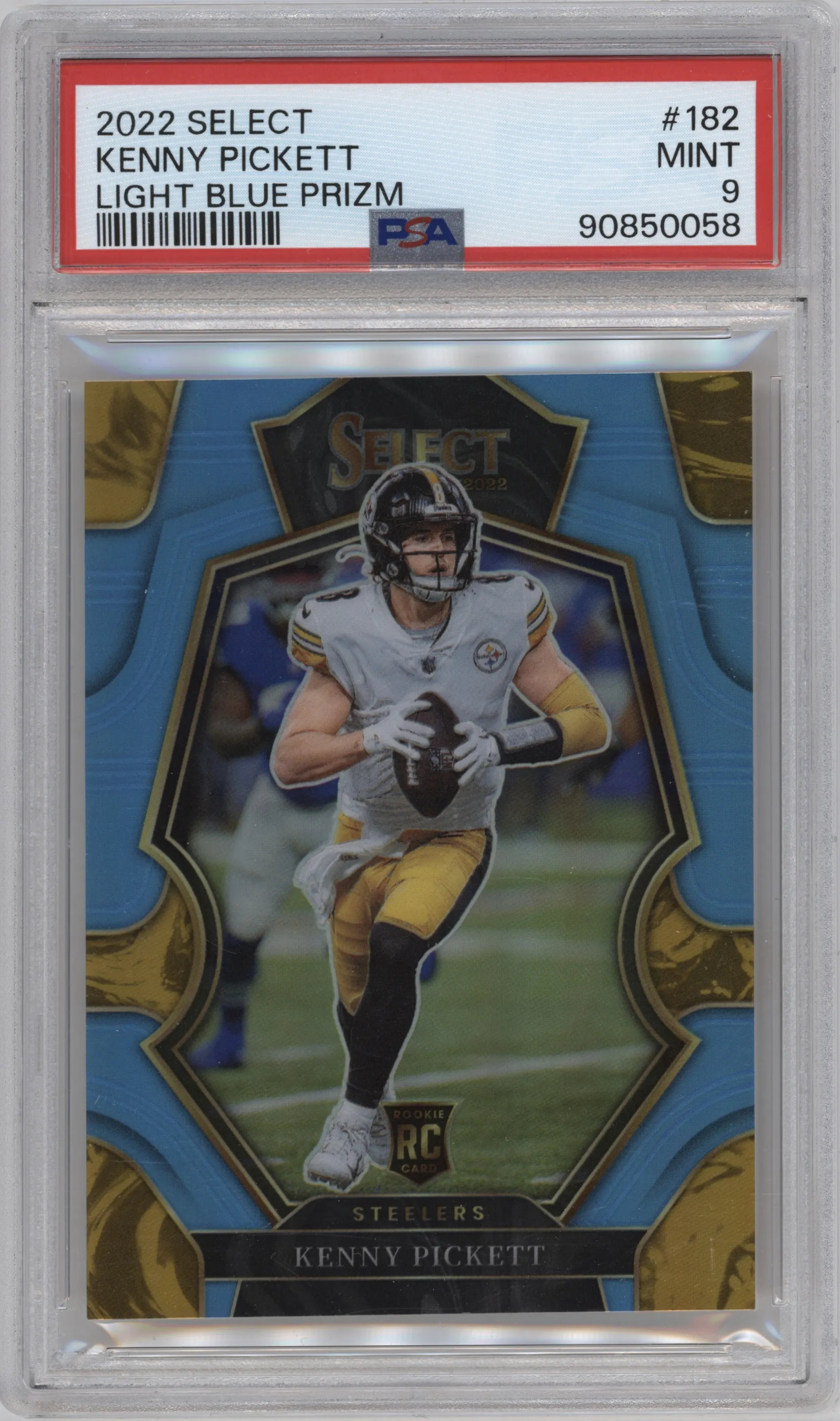 2022 Panini Select Pre.Lvl. Kenny Pickett Light Blue Prizm PSA 9