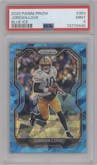 Jordan Love from the 2020 Panini Prizm set featuring a Blue Ice parallel graded by PSA and given an overall grade of 9.