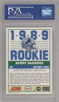 Barry Sanders from the 1989 Score set graded by PSA and given an overall grade of 9.