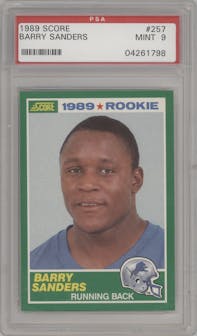 Barry Sanders from the 1989 Score set graded by PSA and given an overall grade of 9.