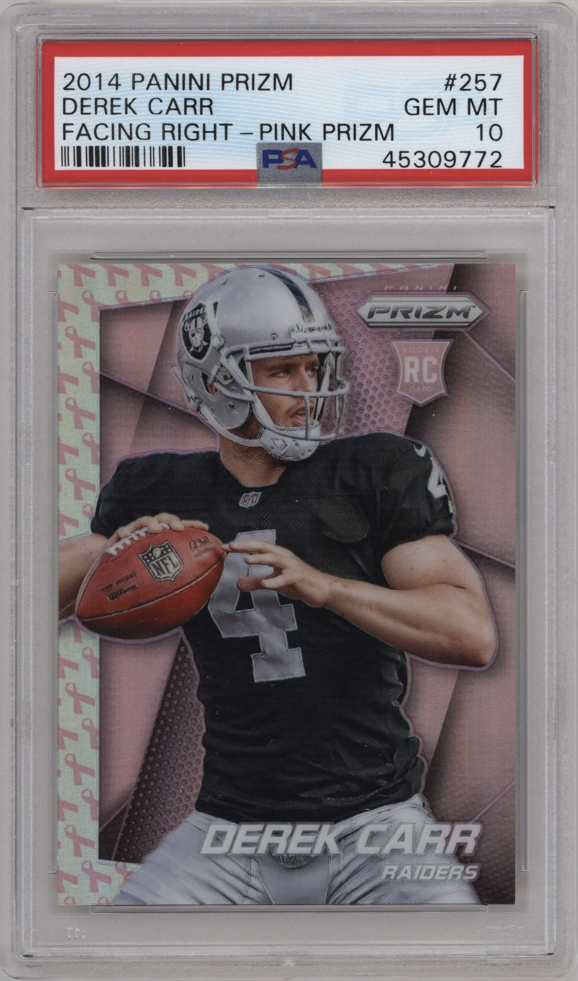 2014 Panini Prizm Derek Carr Pink Prizm PSA 10