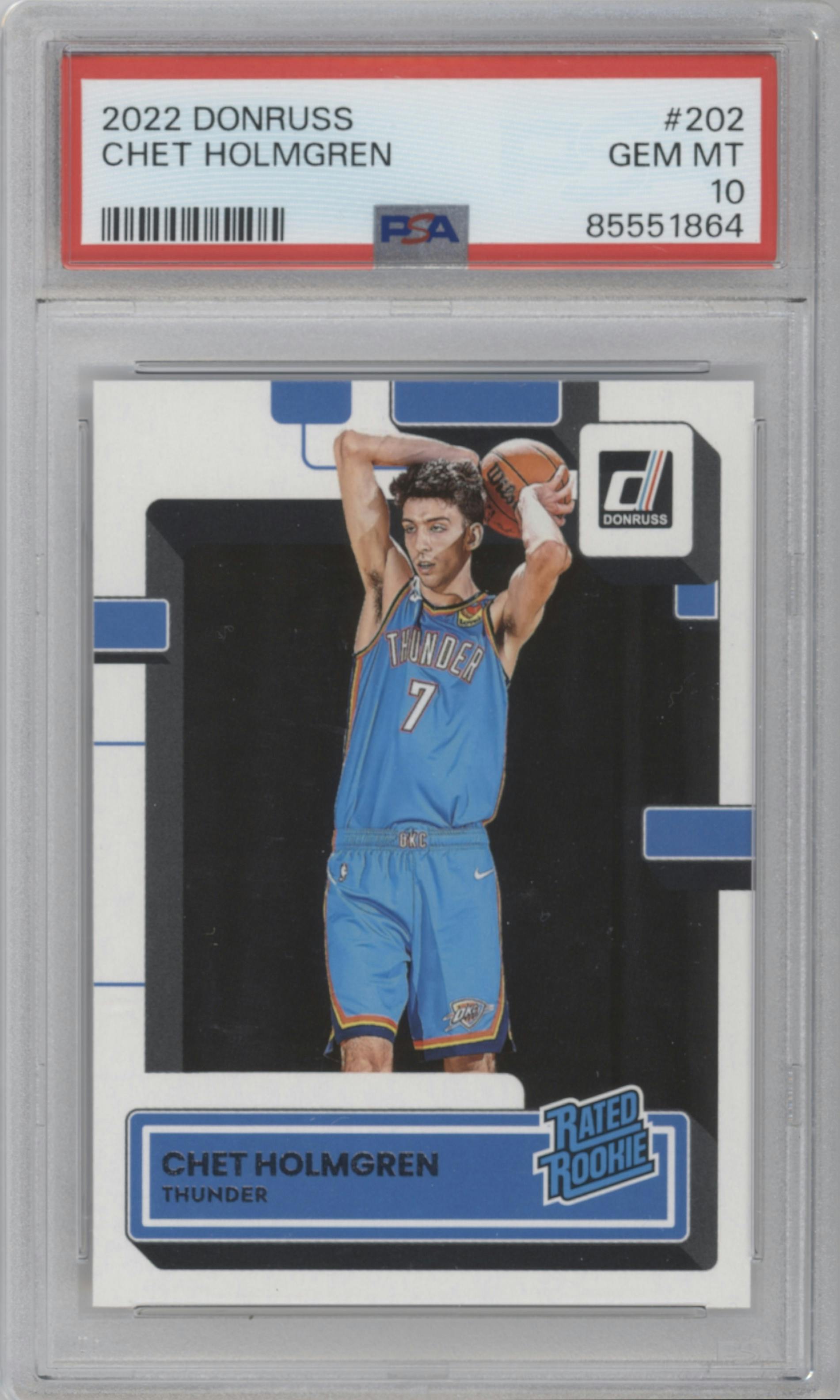 Chet Holmgren from the 2022-23 Panini Donruss set graded by PSA and given an overall grade of 10.
