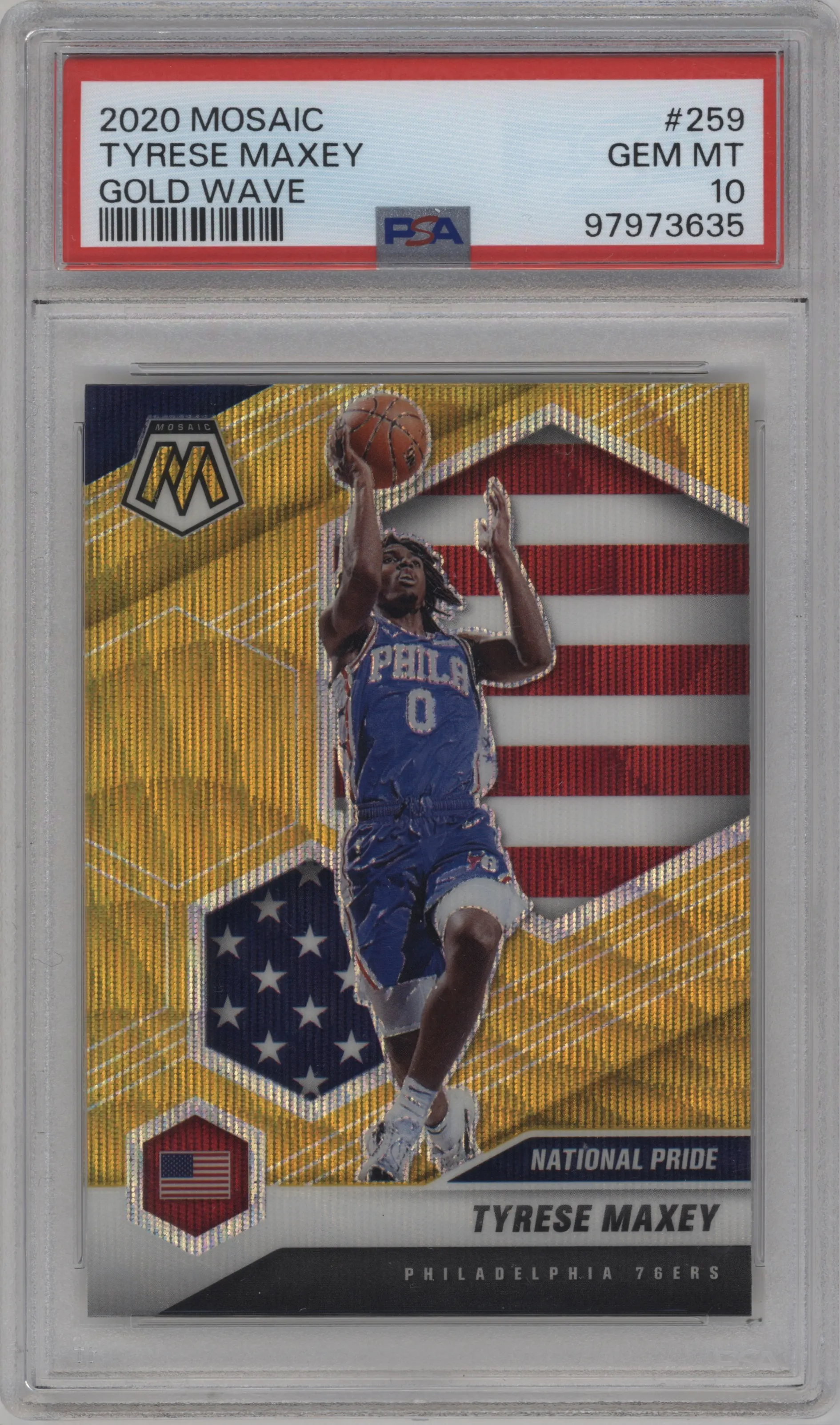 2020 Panini Mosaic Tyrese Maxey Gold Wave PSA 10