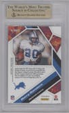 Barry Sanders from the 2020 Panini Mosaic set featuring a Green Mosaic parallel graded by Beckett and given an overall grade of 10.