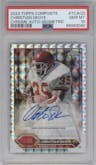 Christian Okoye from the 2023 Topps Composite set featuring a Geometric Refractor parallel graded by PSA and given an overall grade of 10.