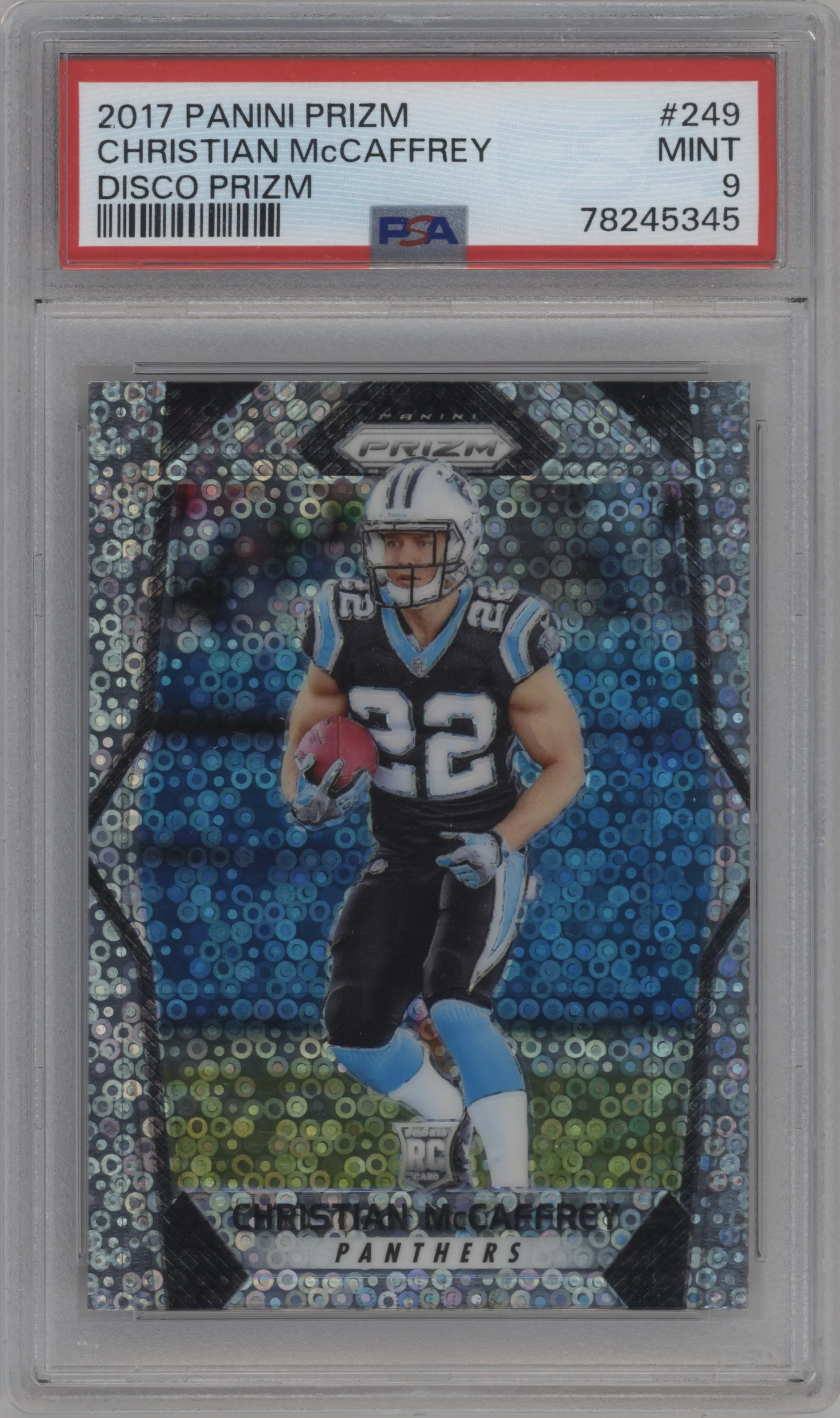 2017 Panini Prizm Christian McCaffrey Disco #249 PSA 9