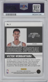 Victor Wembanyama from the 2023-24 Panini NBA Hoops set graded by PSA and given an overall grade of 9.