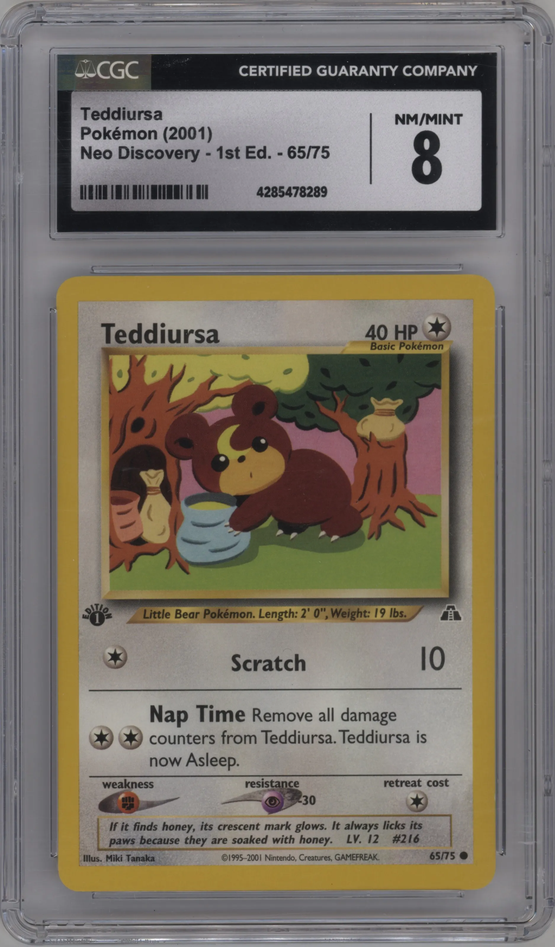 2001 Pokemon Neo Genesis Neo Discovery Teddiursa #65 CGC 8