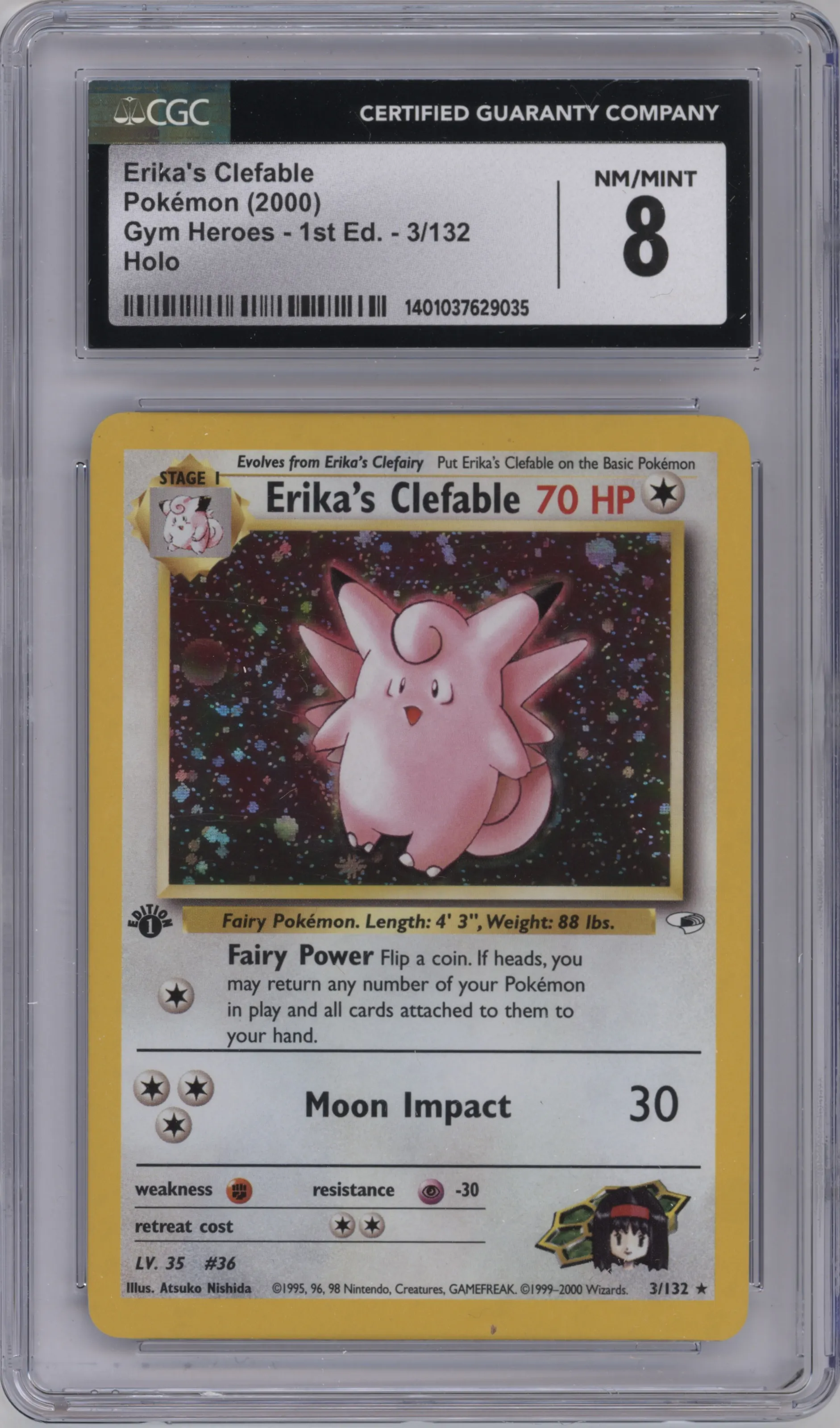 2000 Pokemon GH Gym Heroes Erika's Clefable #3 CGC 8