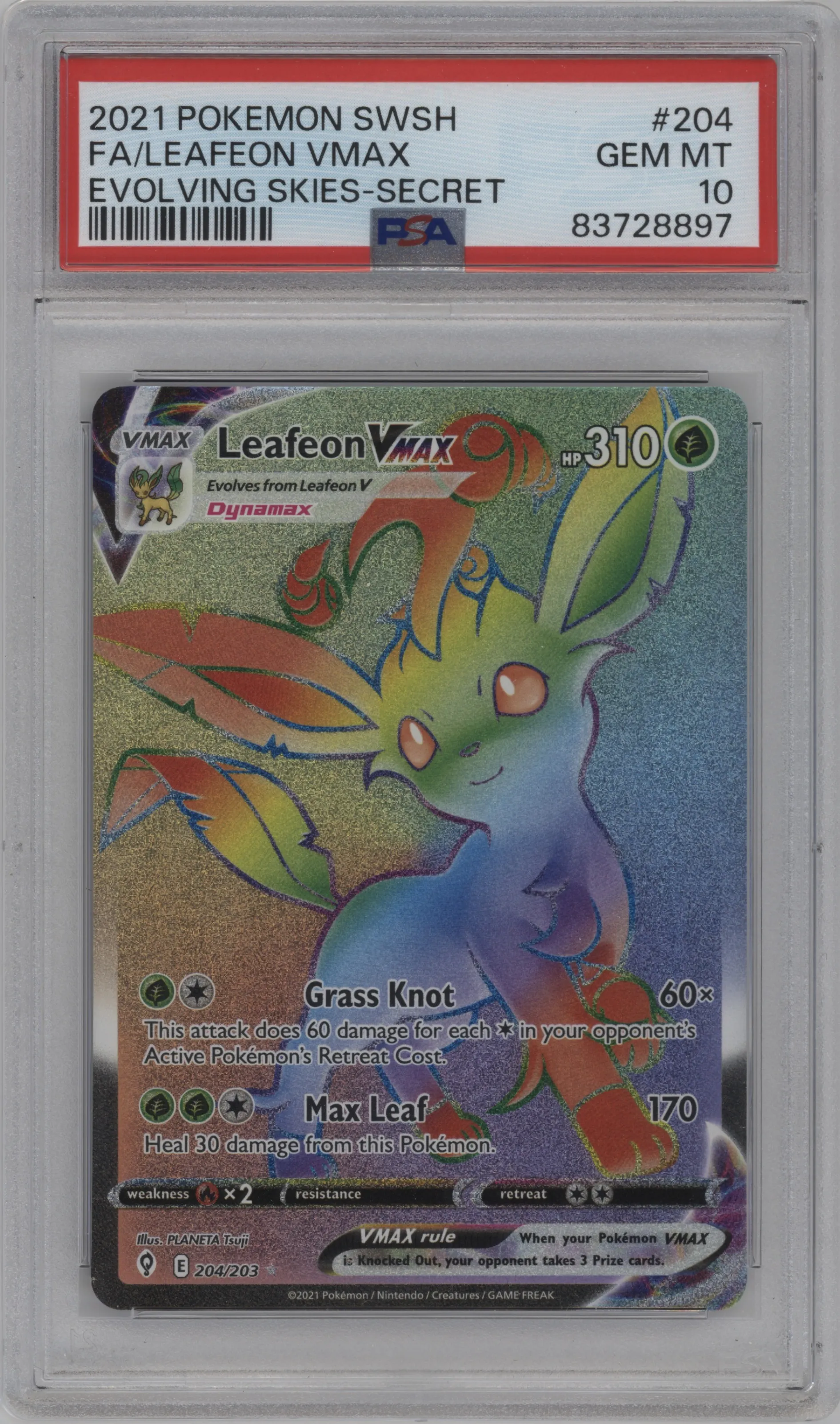 2021 Pokemon SWSH Evolving Skies Leafeon Vmax #204 PSA 10