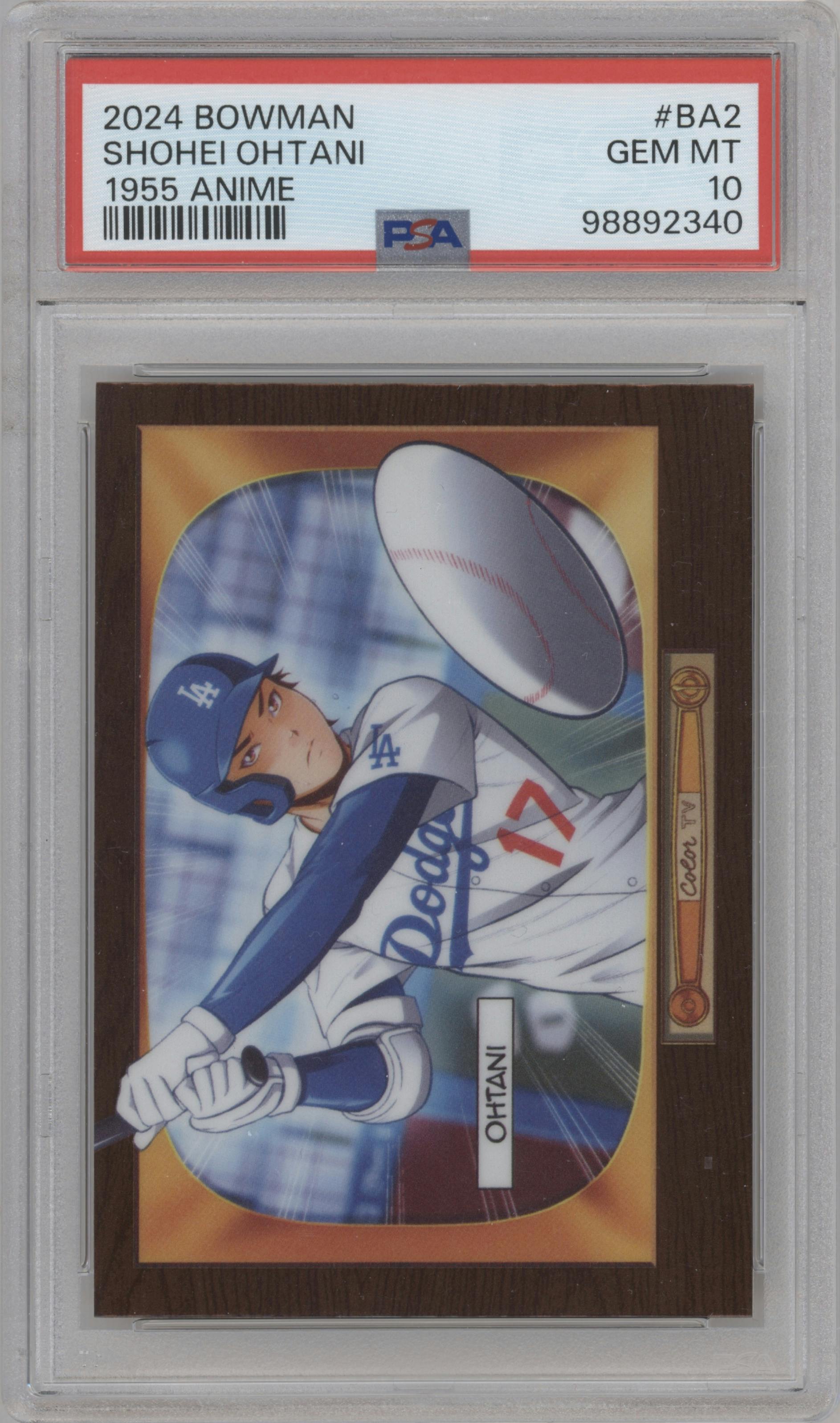 Shohei Ohtani from the 2024 Bowman set graded by PSA and given an overall grade of 10.