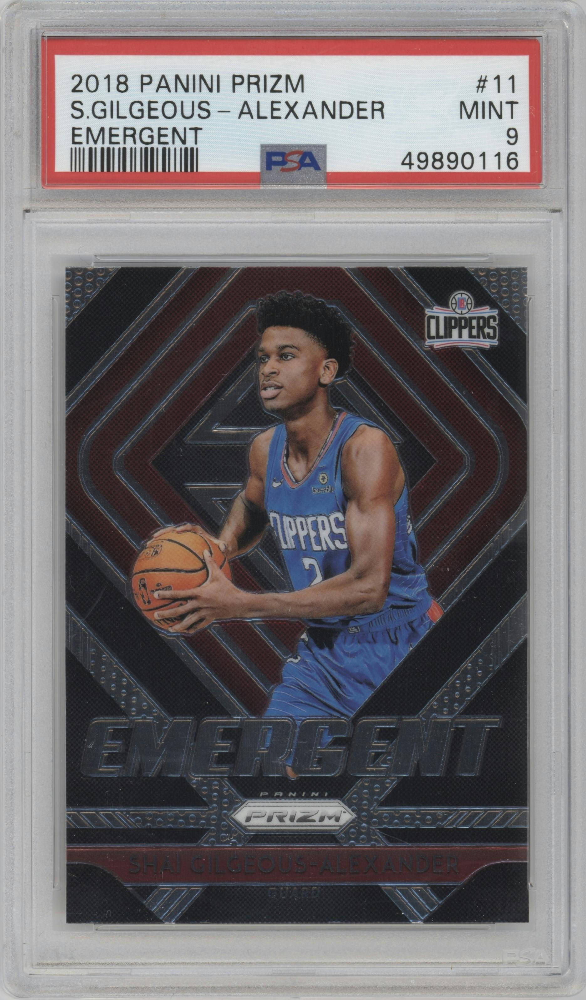 Shai Gilgeous-Alexander from the 2018-19 Panini Prizm set graded by PSA and given an overall grade of 9.