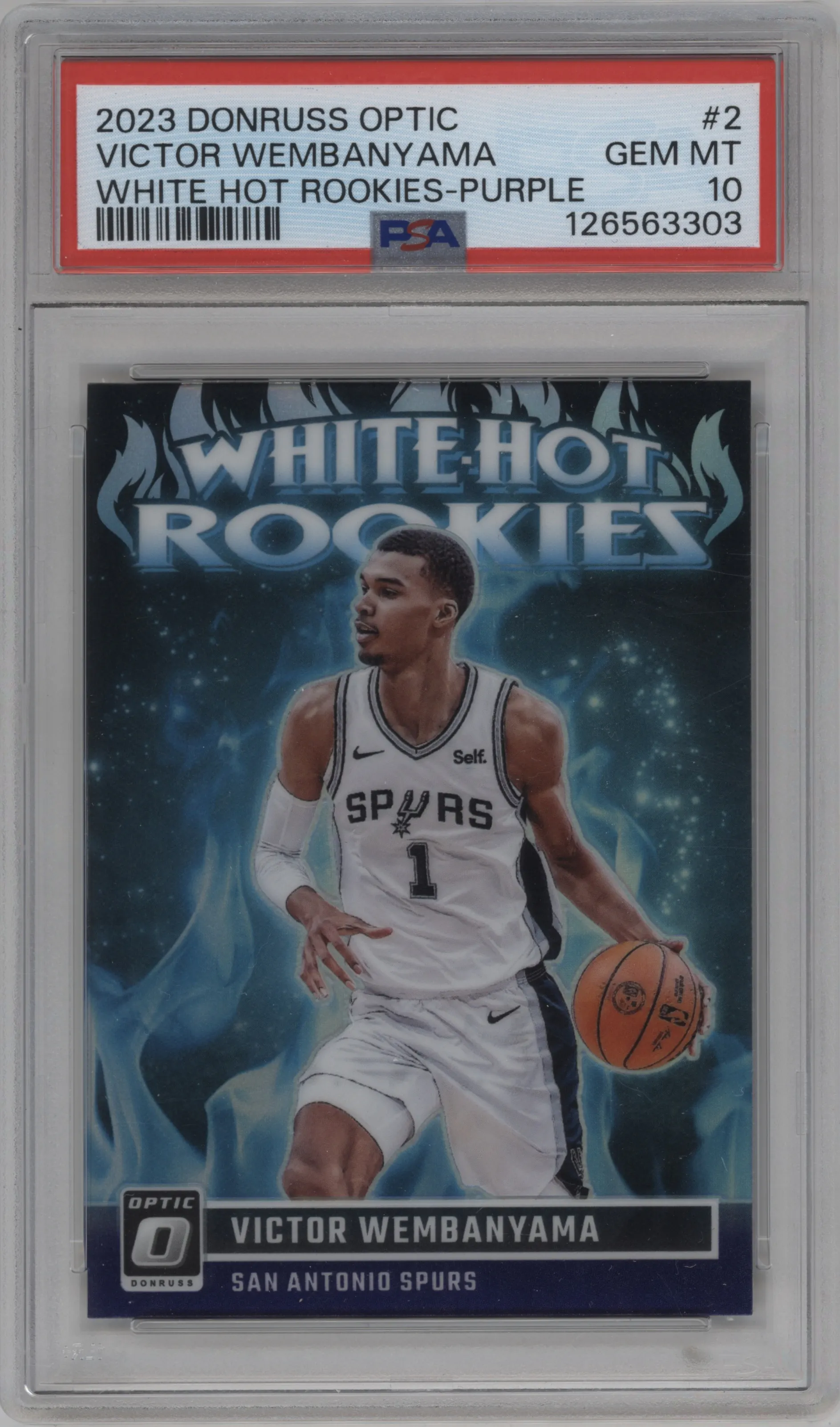 2023 Donruss Optic White Hot Rookies Victor Wembanyama Purple #2 PSA 10