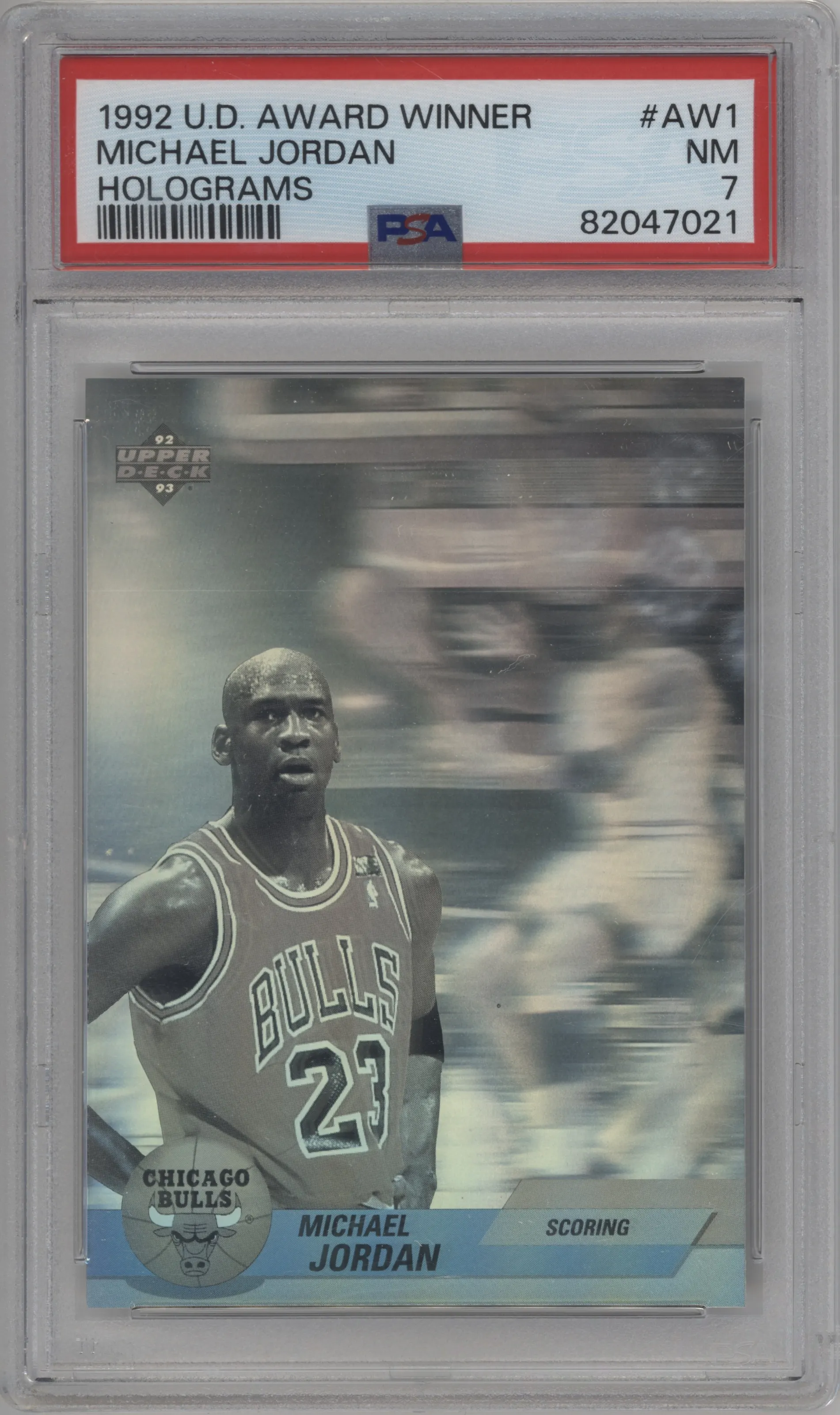 Michael Jordan from the 1992-93 Upper Deck  set graded by PSA and given an overall grade of 7.