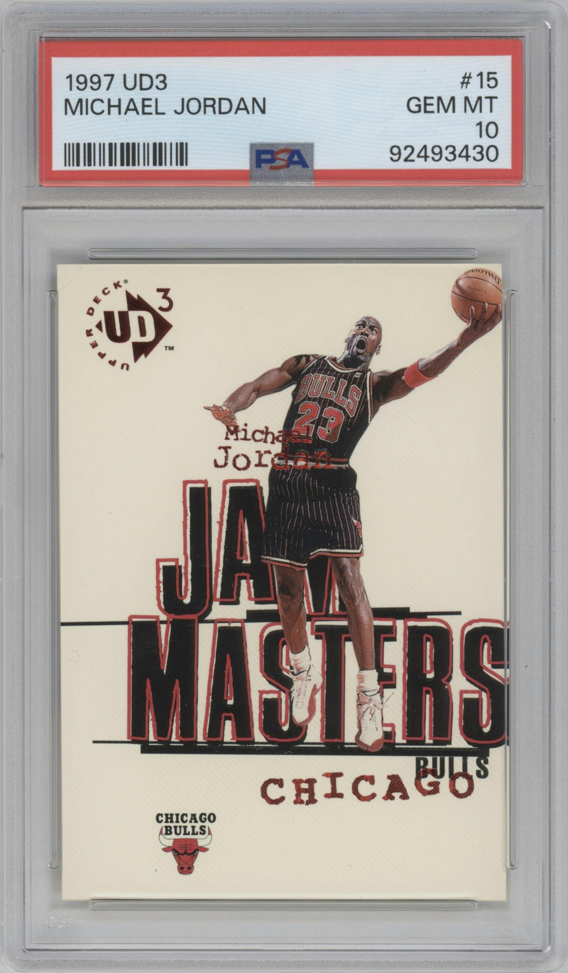 Michael Jordan from the 1997-98 Upper Deck UD3 set graded by PSA and given an overall grade of 10.