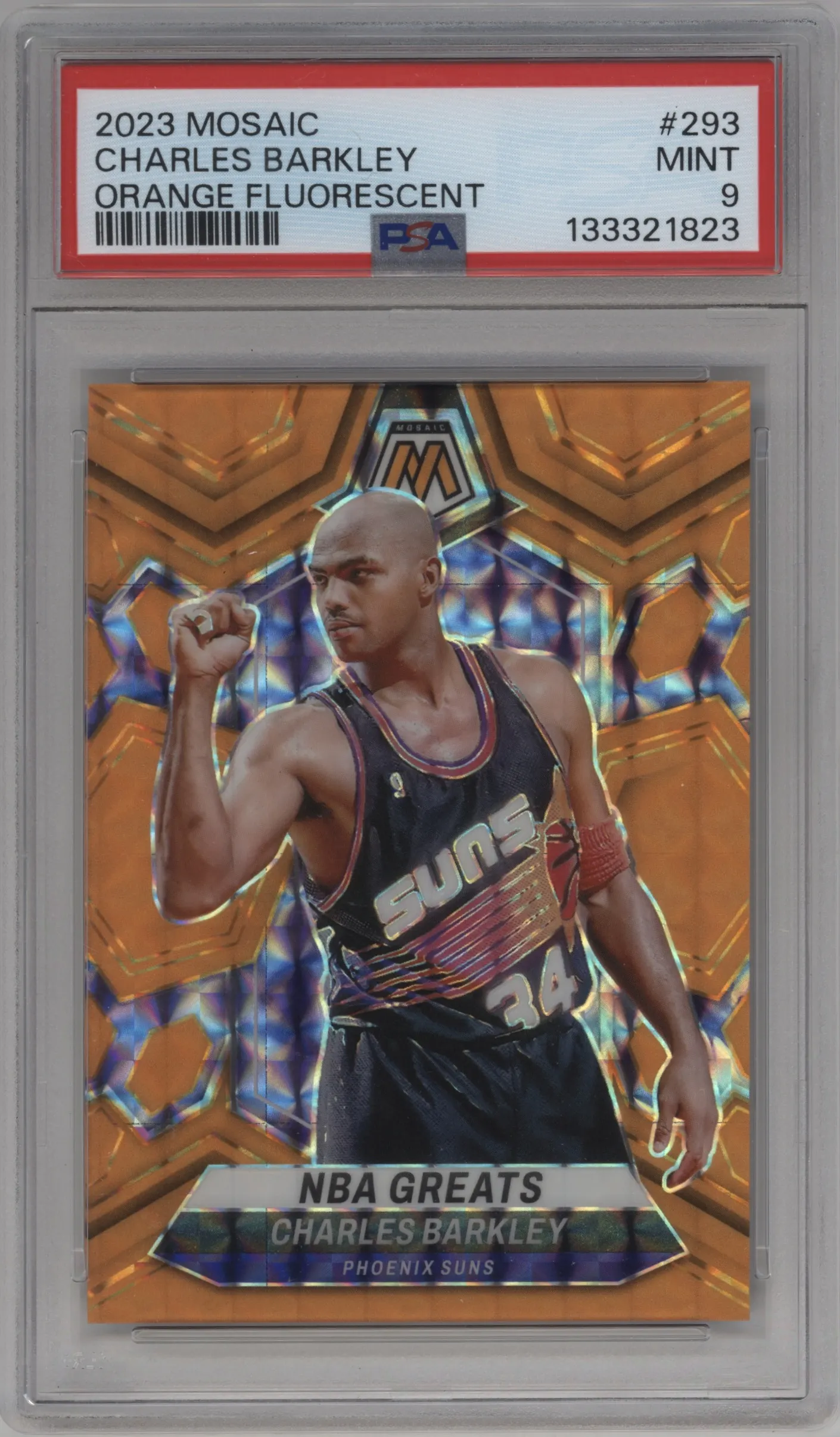 2023 Panini Mosaic Charles Barkley Orange Fluorescent PSA 9