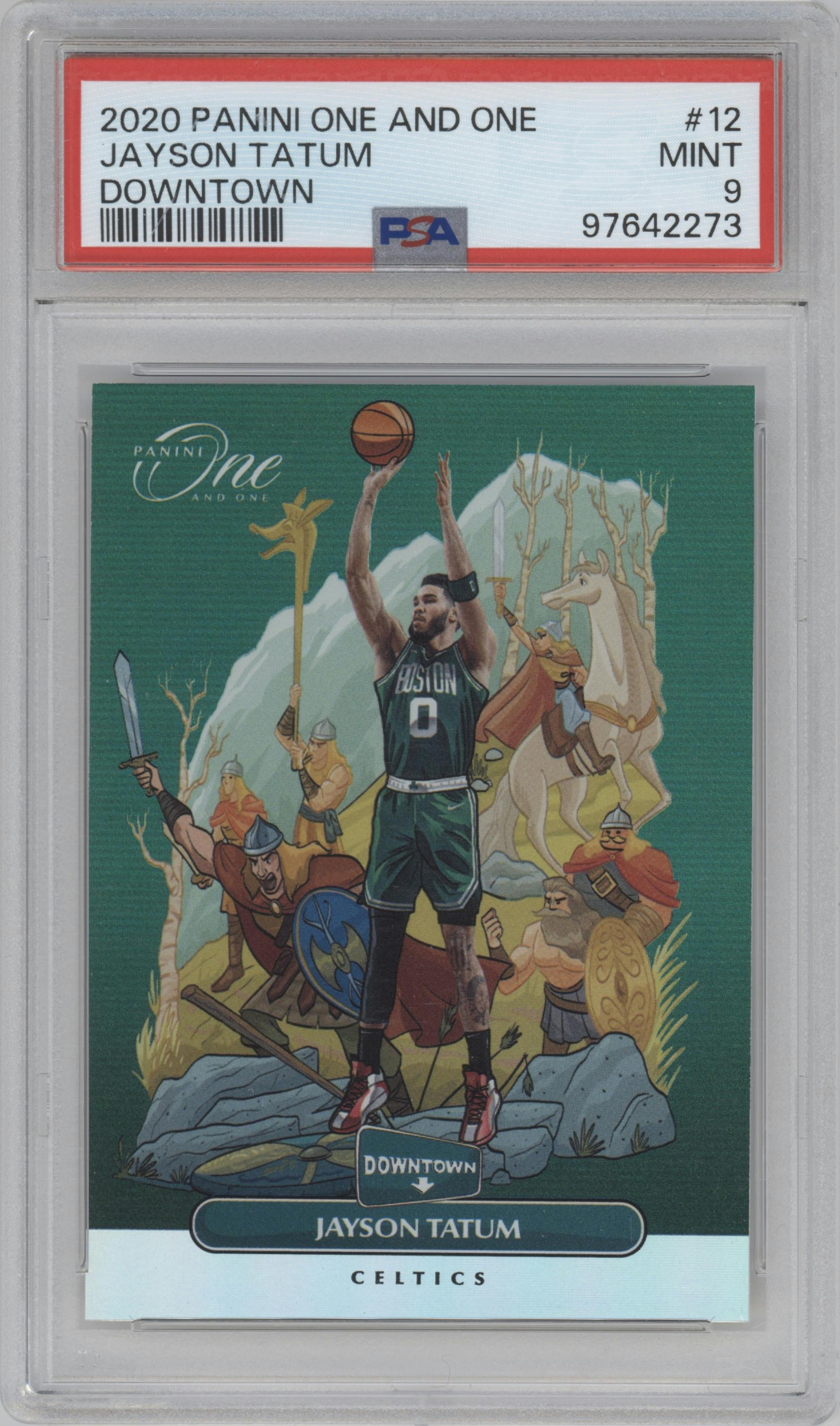 Jayson Tatum from the 2020-21 Panini One and One set graded by PSA and given an overall grade of 9.