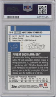 Matthew Stafford from the 2009 Topps Finest set featuring a Pigskin Gold Refractors parallel graded by PSA and given an overall grade of 9.