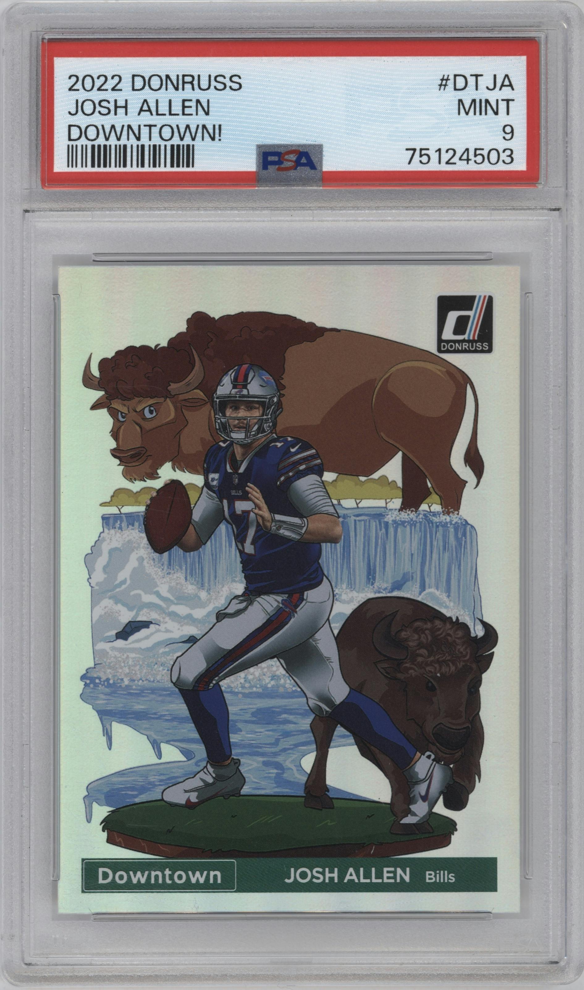 Josh Allen from the 2022 Panini Donruss set graded by PSA and given an overall grade of 9.