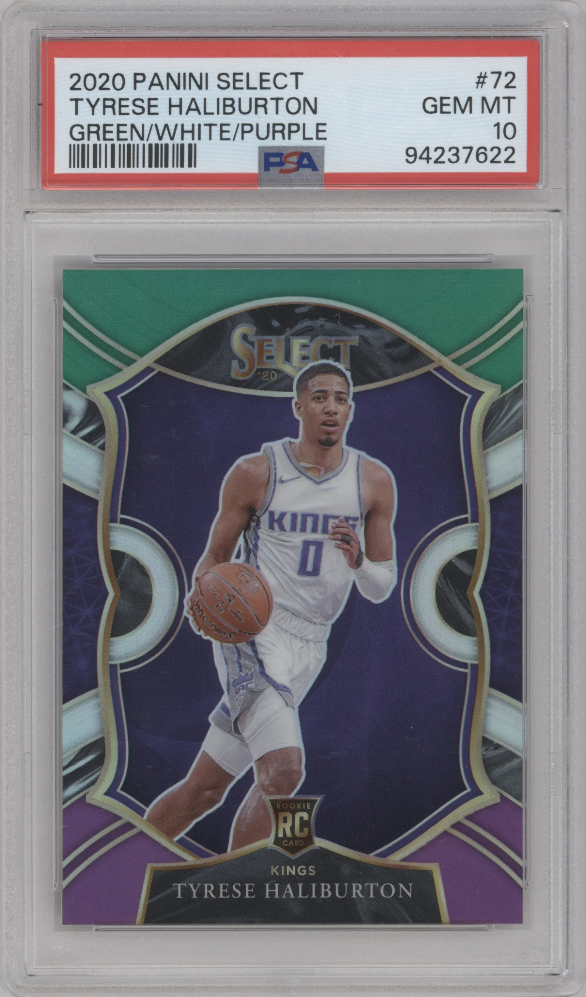 2020 Panini Select Tyrese Haliburton Green/White/Purple Prizm PSA 10