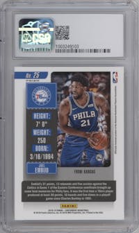 Joel Embiid from the 2018-19 Panini Contenders set featuring a Premium Edition parallel graded by CSG and given an overall grade of 9.5.
