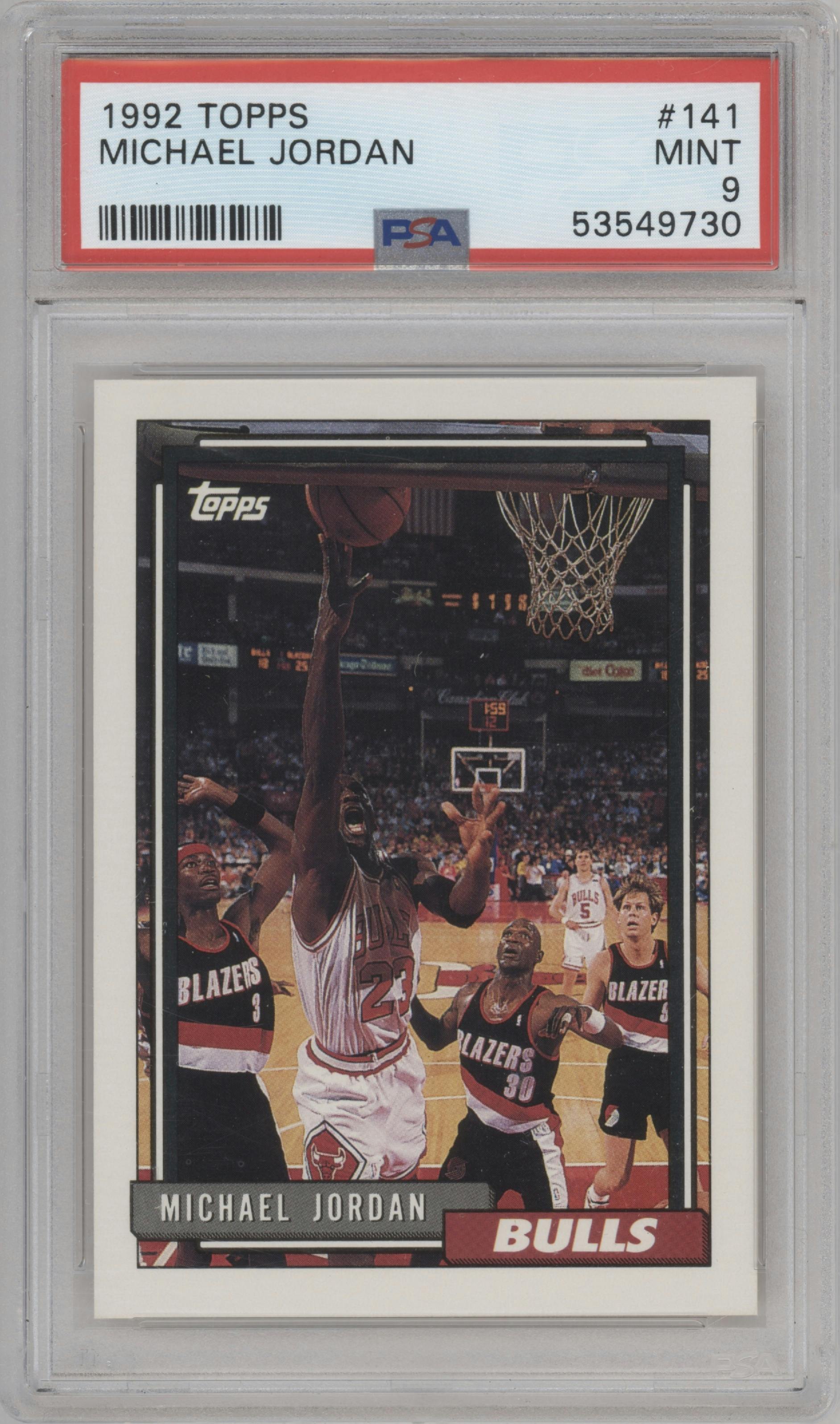 Michael Jordan from the 1992-93 Topps set graded by PSA and given an overall grade of 9.