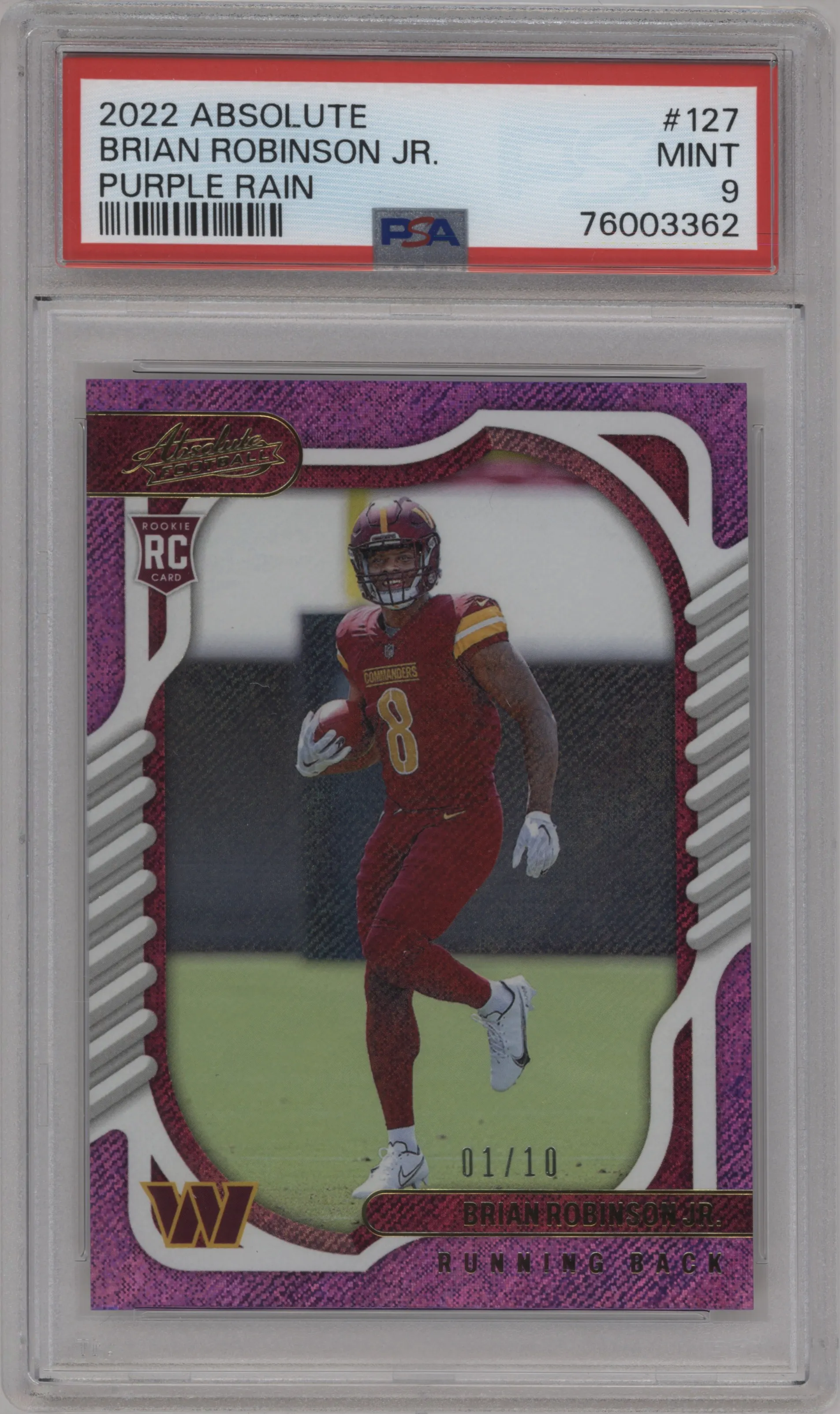 2022 Panini Absolute Brian Robinson Jr. Purple Rain #127 PSA 9