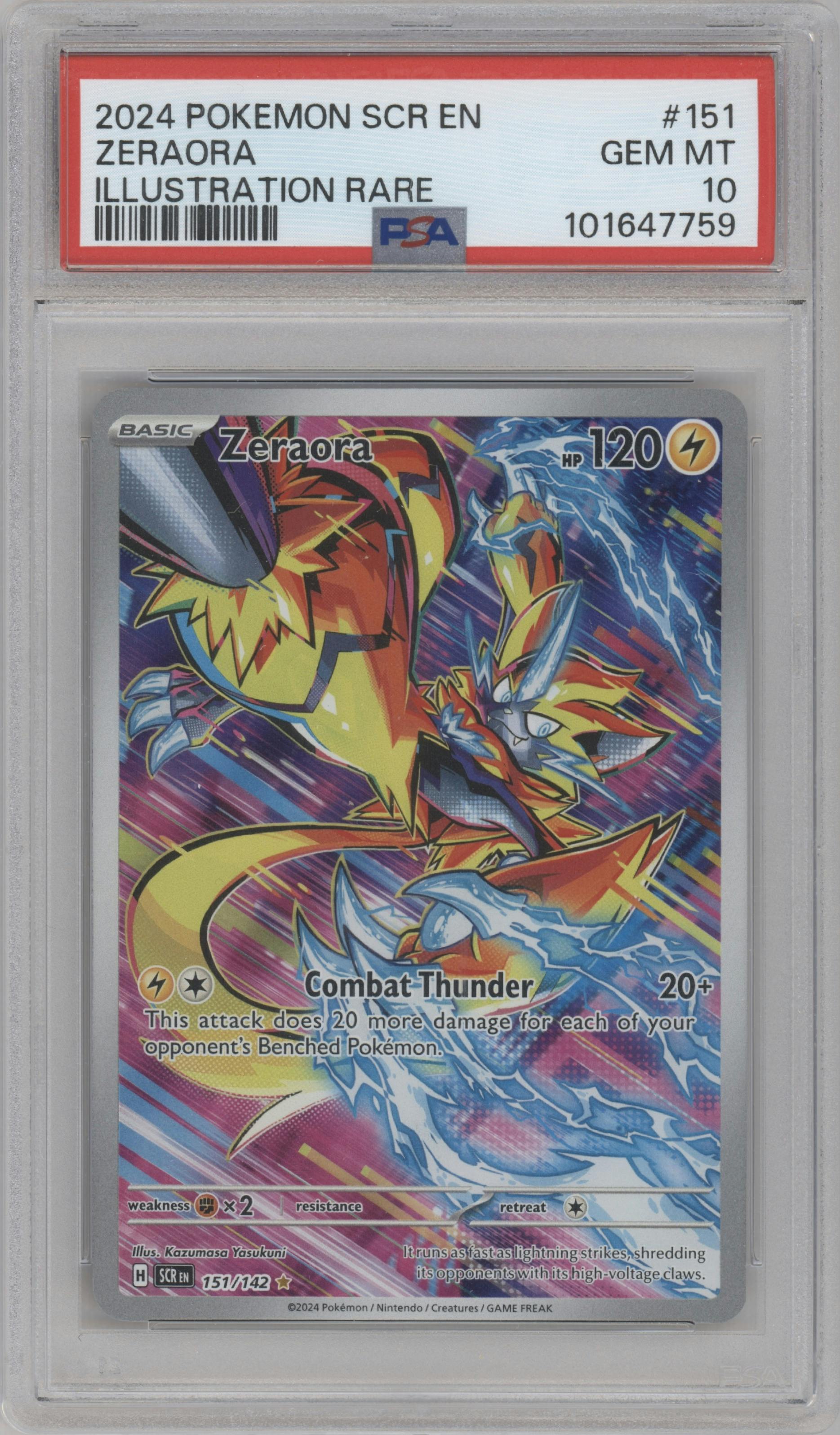 Zeraora from the 2024 Pokemon SV set graded by PSA and given an overall grade of 10.