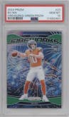 Bo Nix from the 2024 Panini Prizm set featuring a Green Prizm parallel graded by PSA and given an overall grade of 10.
