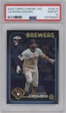Jackson Chourio from the 2024 Topps Chrome Update set graded by PSA and given an overall grade of 10.